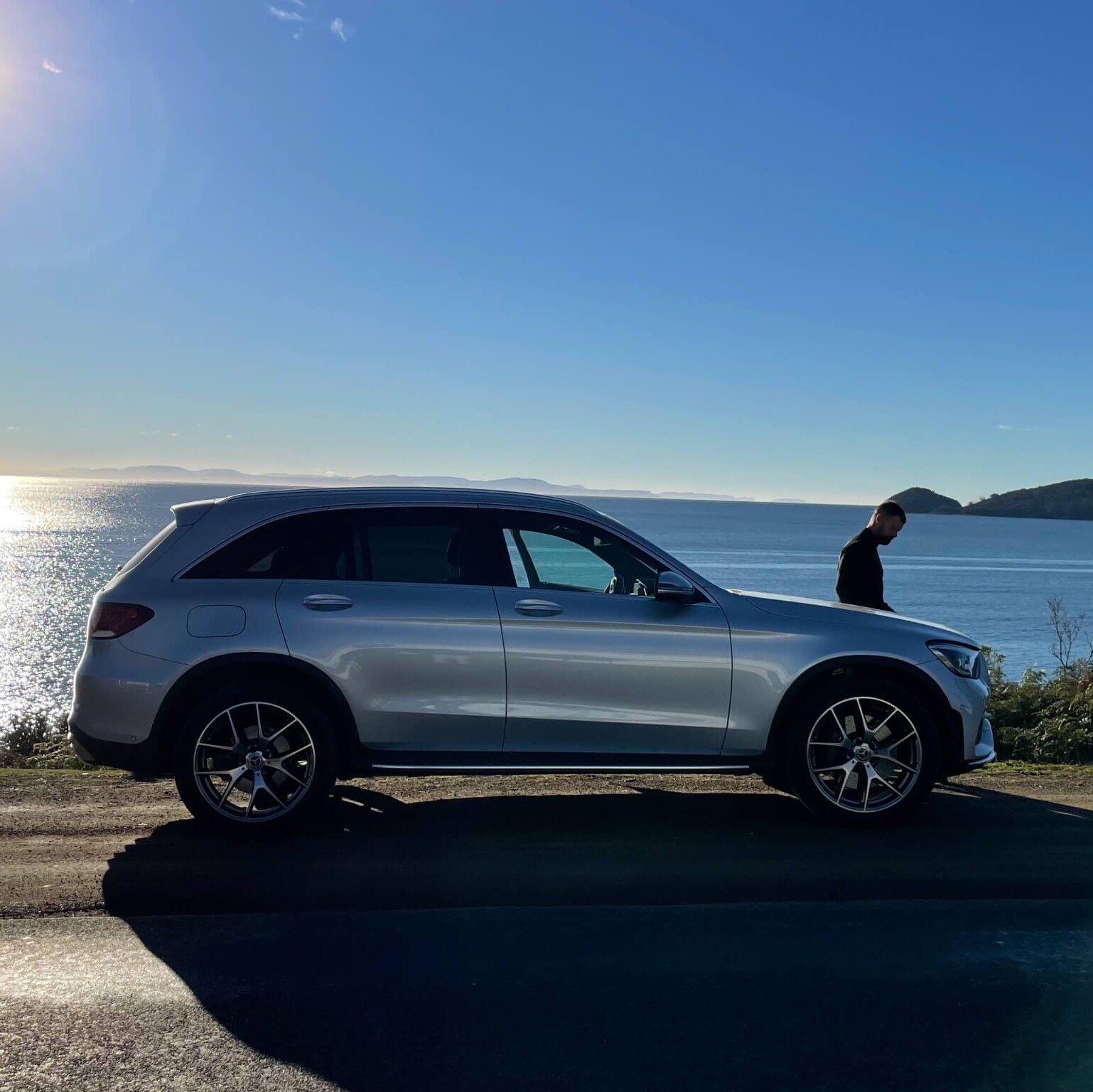 A Mercedes SUV parked by the roadside on Bruny Island, Tasmania