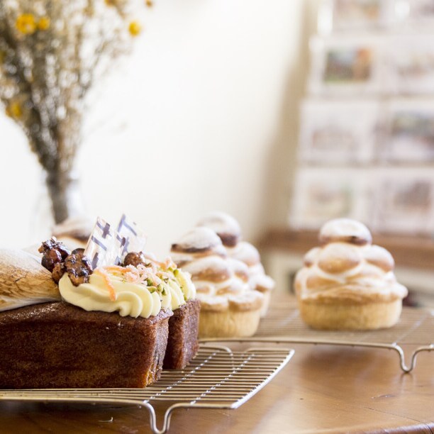 Cakes on a rustic table