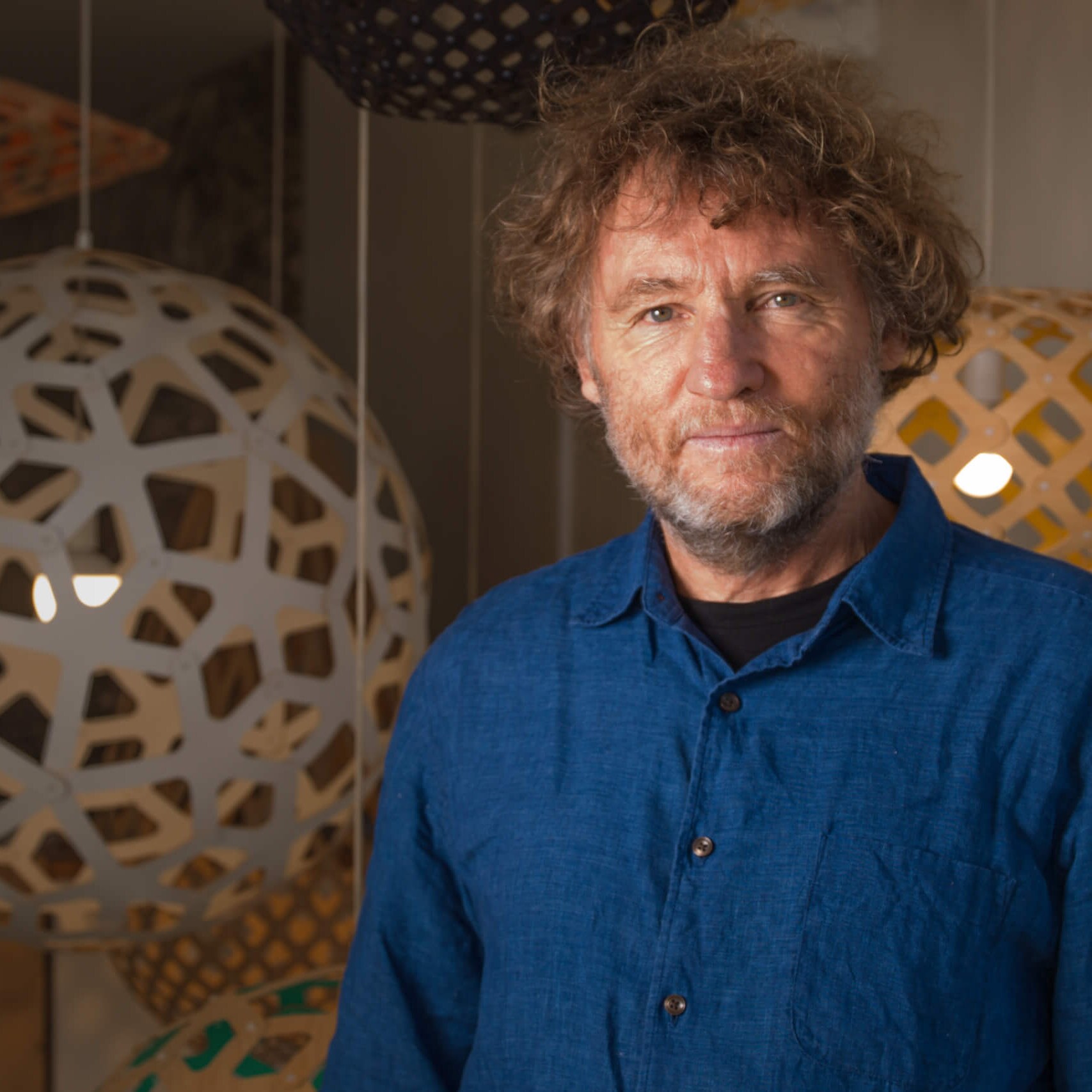 Lighting designer David Trubridge in his studio