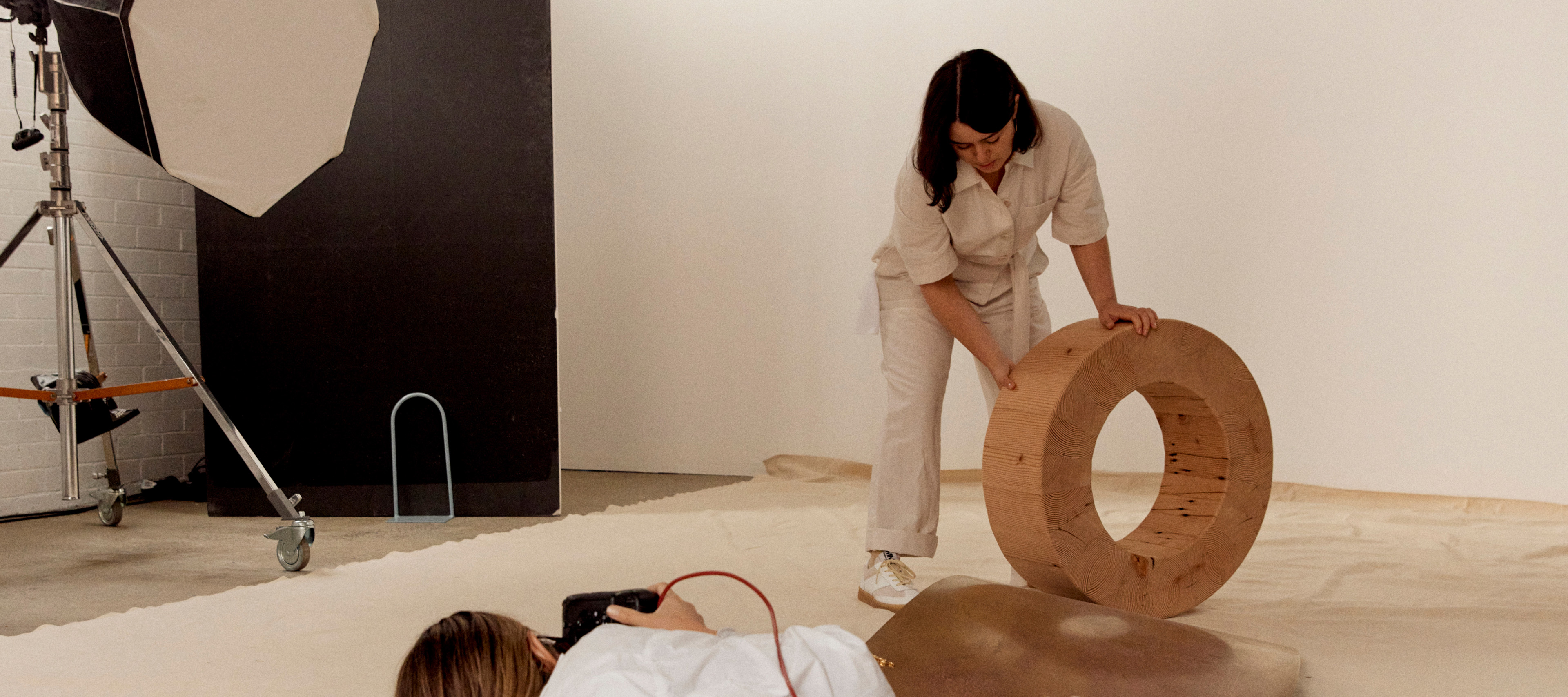 Set designer Natalie Turnbull and photographer Victoria Zschommler on set. Set designer Natalie Turnbull and photographer Victoria Zschommler on set.