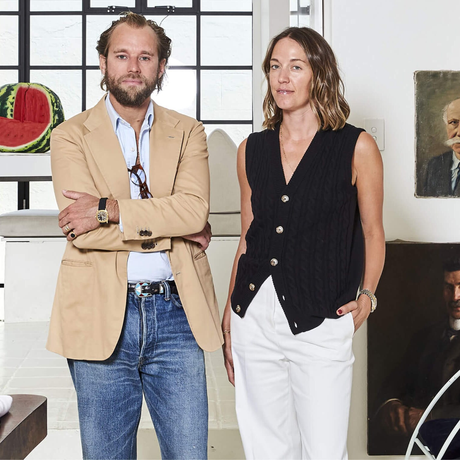 Patrick and Tamsin Johnson stand in the P. Johnson showroom in Paddington