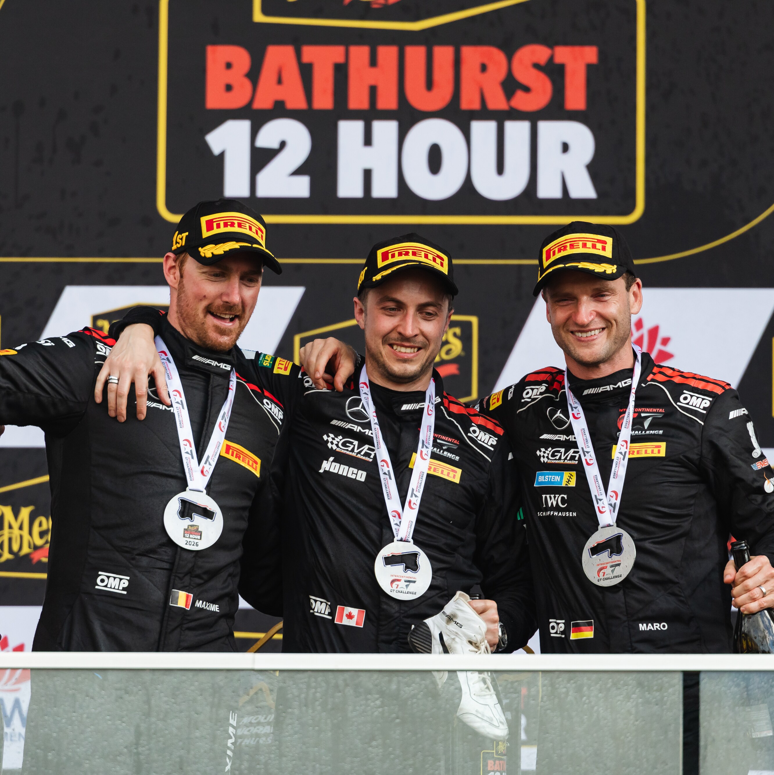 Mercedes-AMG Team GMR celebrating their win at the 2026 Bathurst 12 Hour race