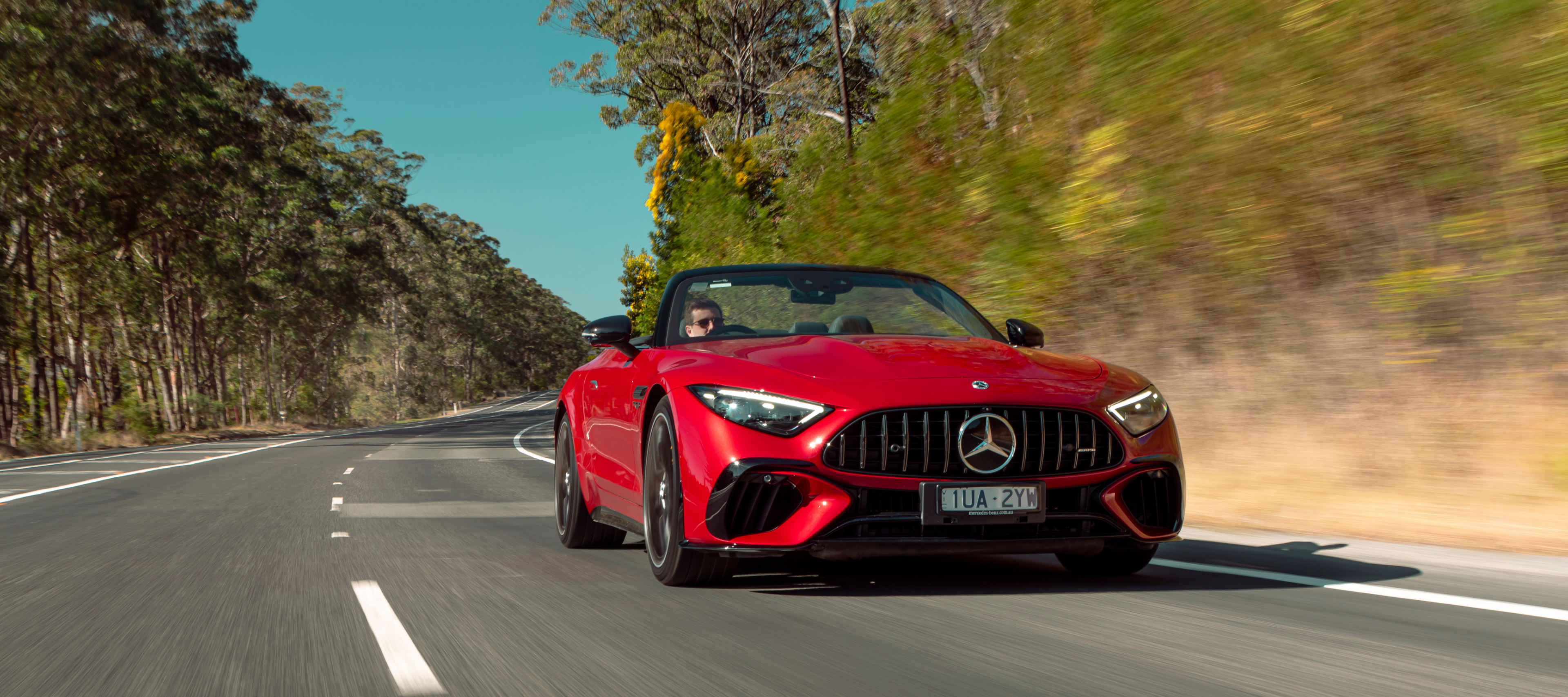 Mercedes-AMG SL 63 4MATIC+ Roadster The Mercedes-AMG SL 63 4MATIC+ Roadster driving on the road. Image credit/photographer: Alastair Brook