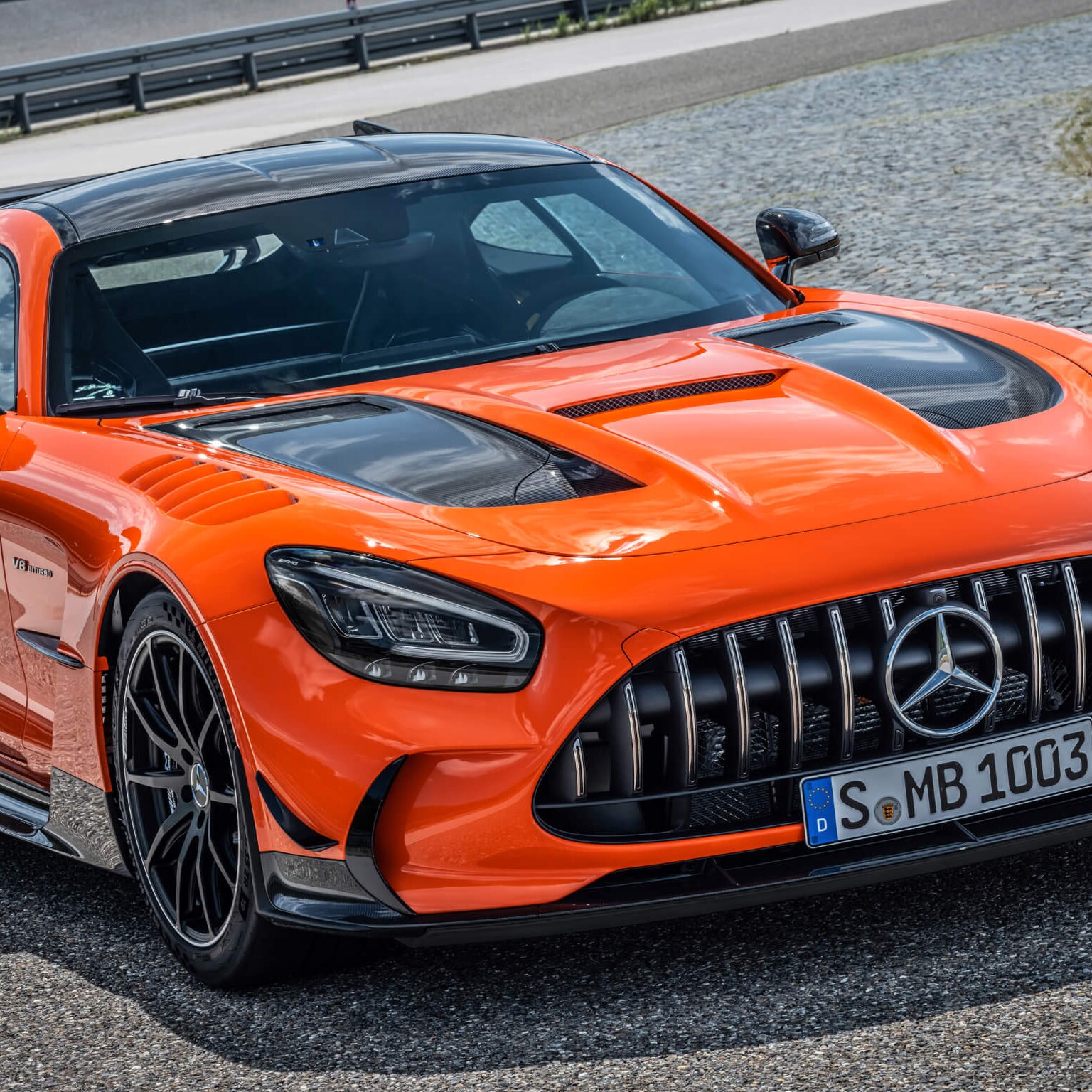 An orange race car