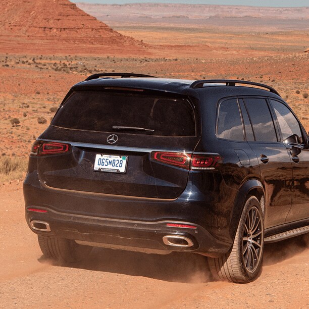 A black Mercedes-Benz GLS in the Utah desert