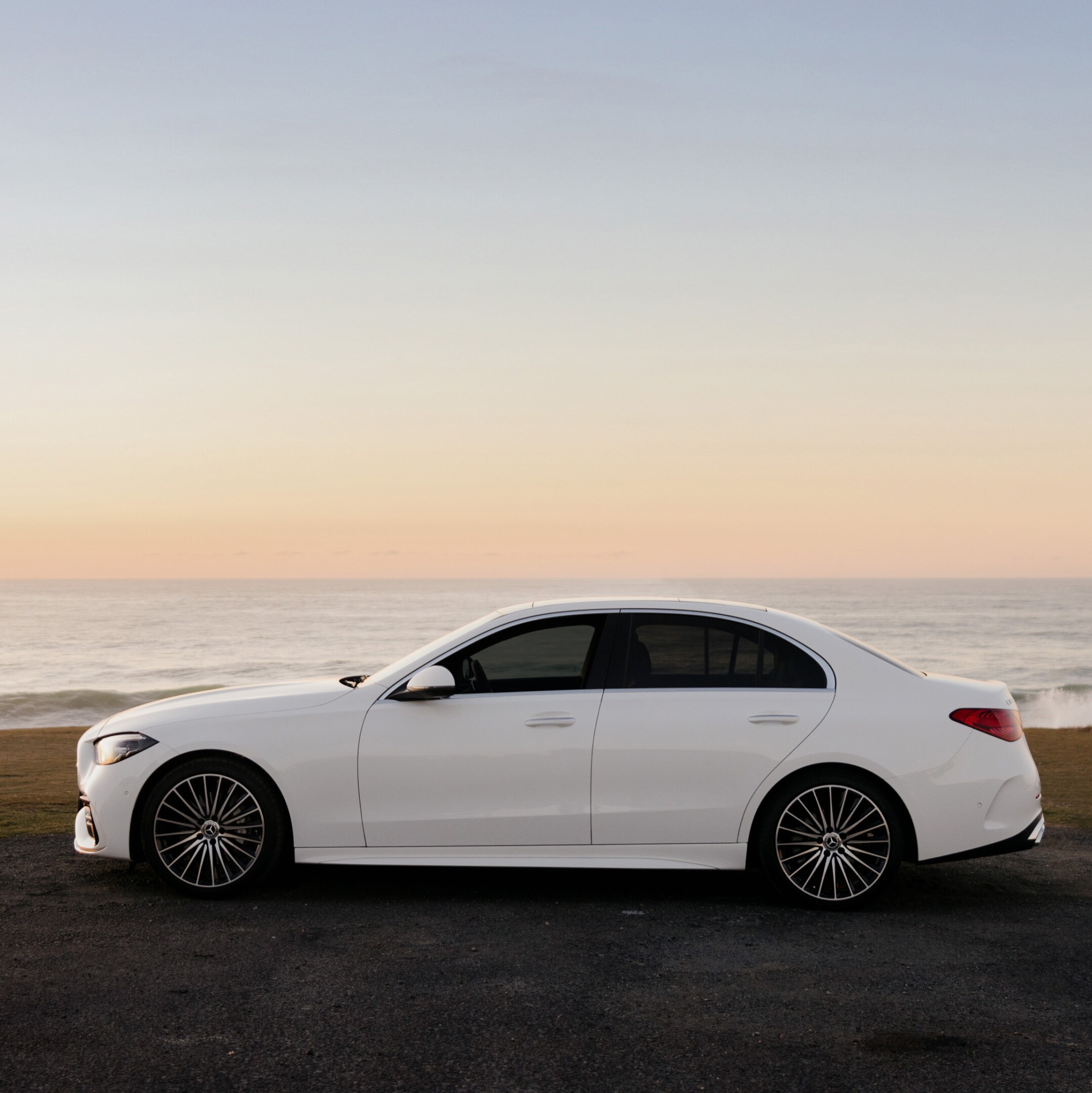 A Mercedes-Benz C-Class Sedan on the road. Overseas model shown. Image credit/photographer: Paul Blanford
