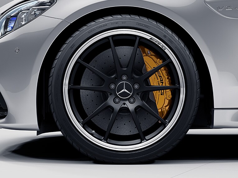The AMG ceramic high-performance composite brake system on the C-Class Coupé from Mercedes-AMG.