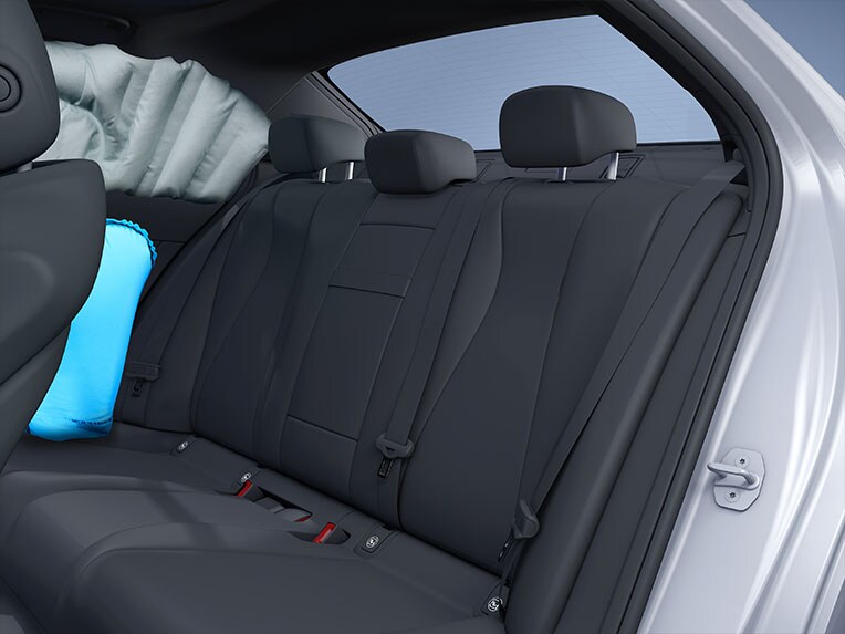 Side impact airbags in the rear of the new Mercedes-Benz CLA Coupé.