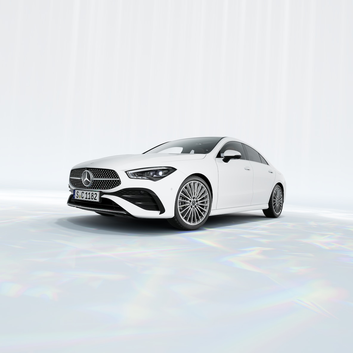 Frontal side view of a Mercedes-Benz CLA Coupé.