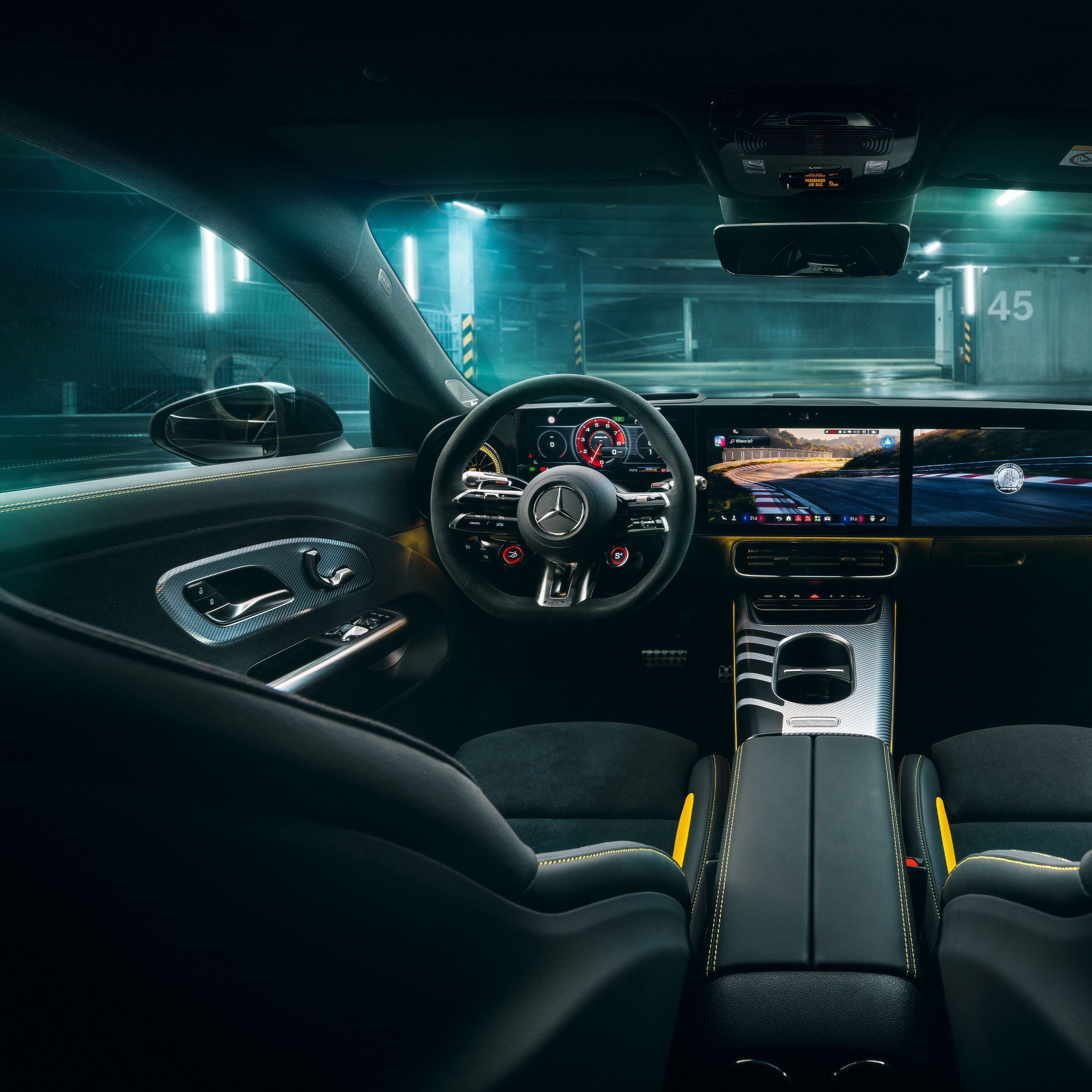 The interior of the all-new Mercedes-AMG CLA 45 electric 4MATIC+.
