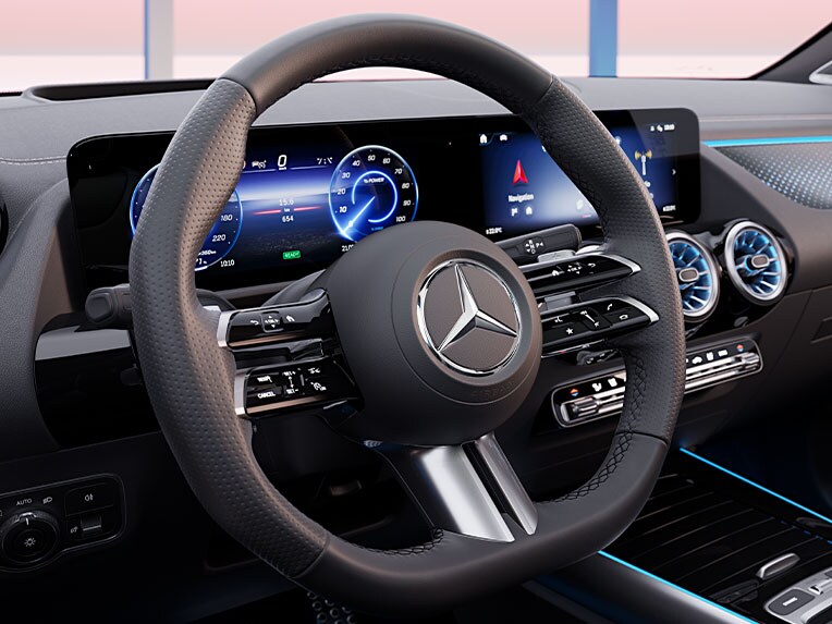 The new steering wheel of the new EQA from Mercedes-Benz.