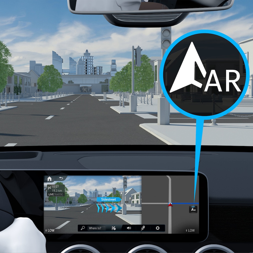 How Digital Extra: MBUX Augmented Reality for Navigation works in the Mercedes-Benz GLA.