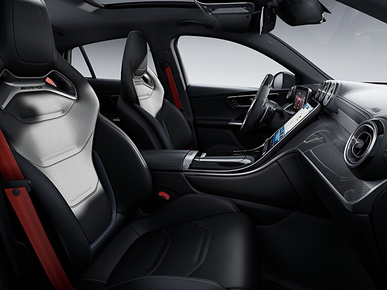 The interior of the new Mercedes-AMG GLC Coupé with AMG Performance High-End Seat package.