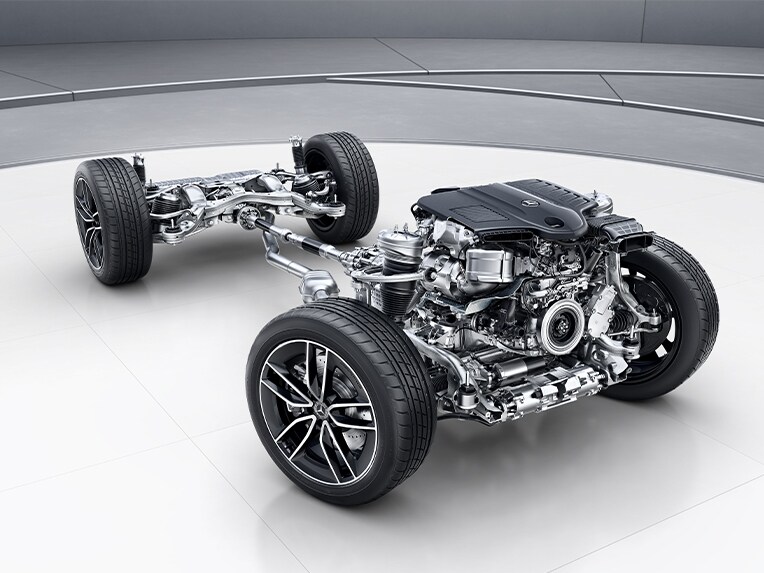 The powertrain of the Mercedes-Benz GLE with 4MATIC all-wheel drive.