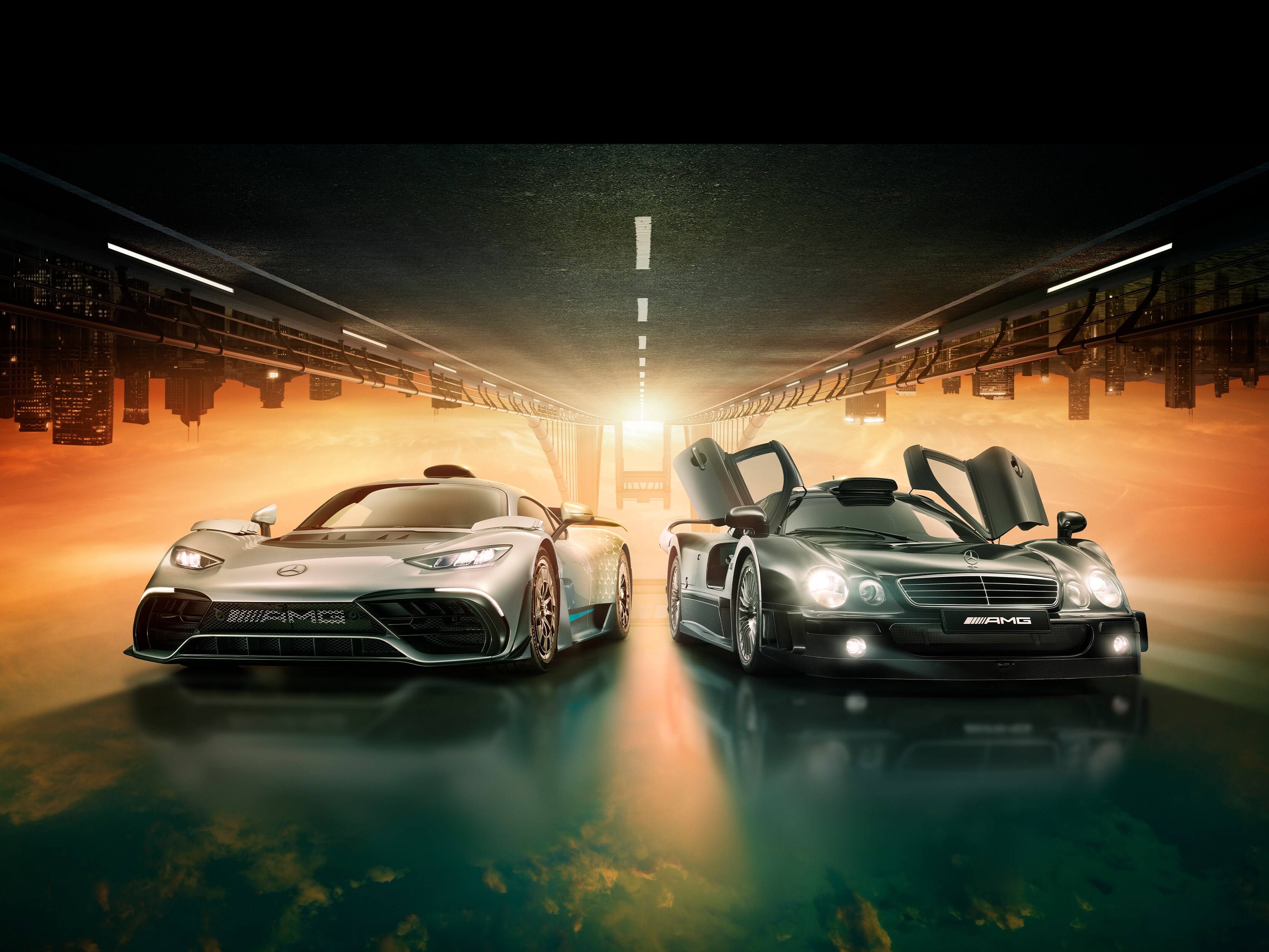 A front view of two Mercedes-AMG sports cars.