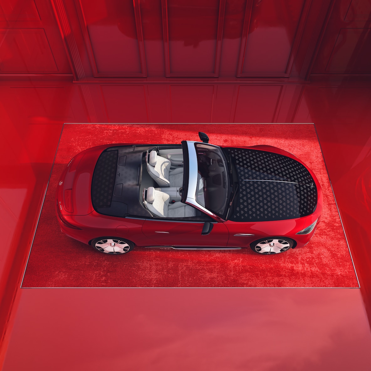 Top view of the open Mercedes-Maybach SL 680 Monogram Series with design concept “Red Ambience”.
