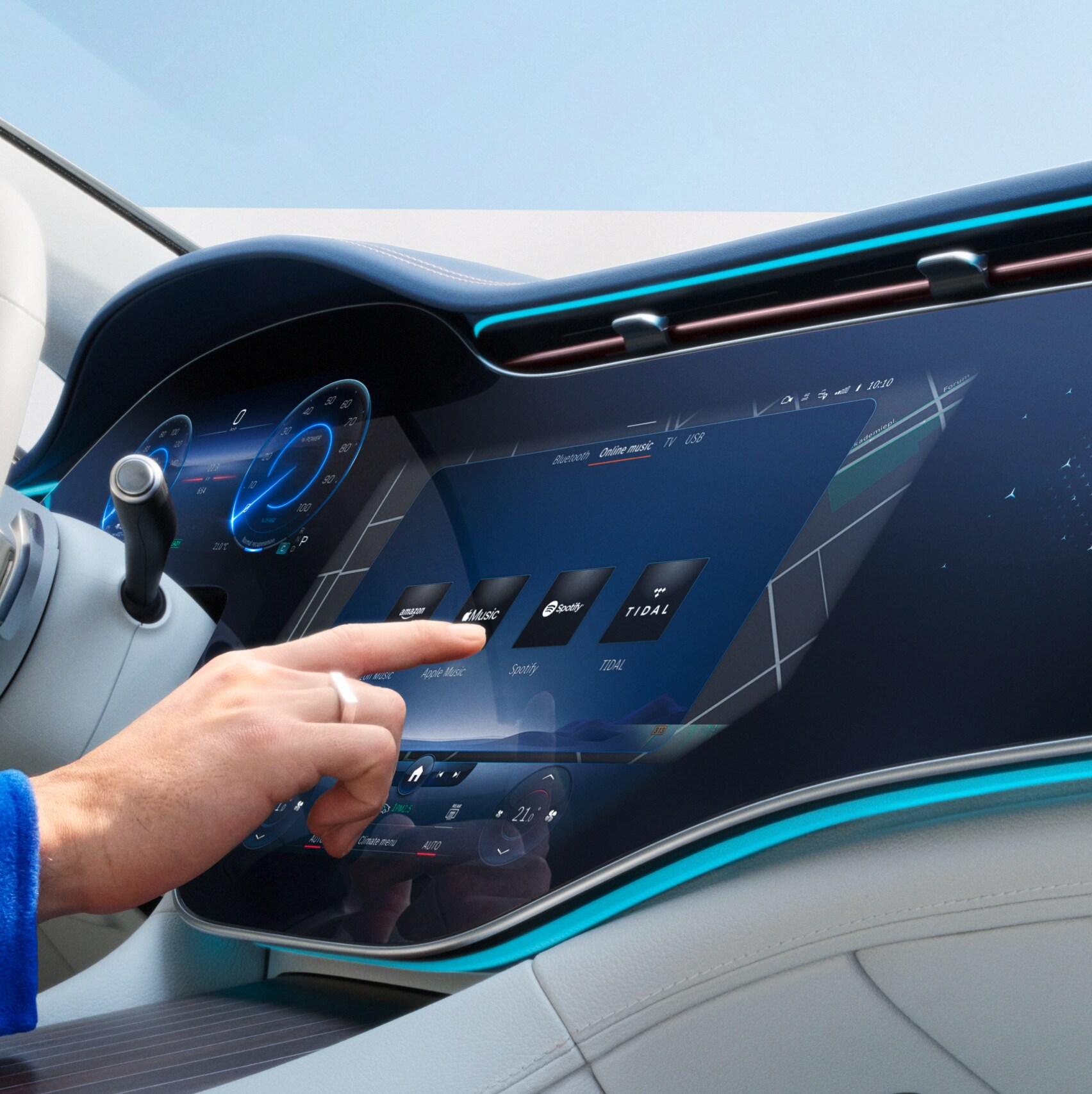 Digital Extras are selected on the screen of the MBUX multimedia system in a Mercedes-Benz.