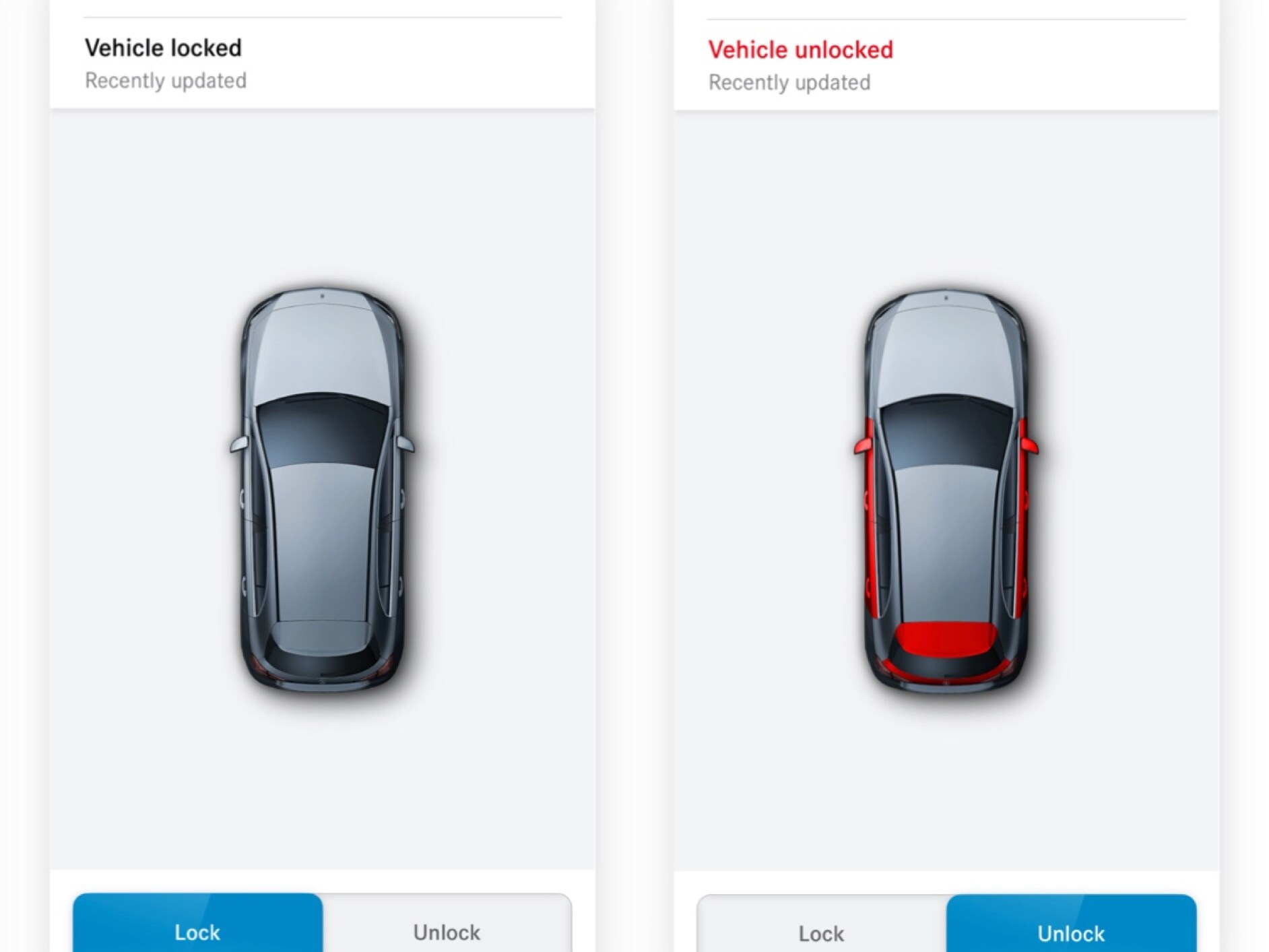 A smartphone shows the various screens that are displayed when the Remote Door Locking and Unlocking Digital Extra detects that not all doors are locked.
