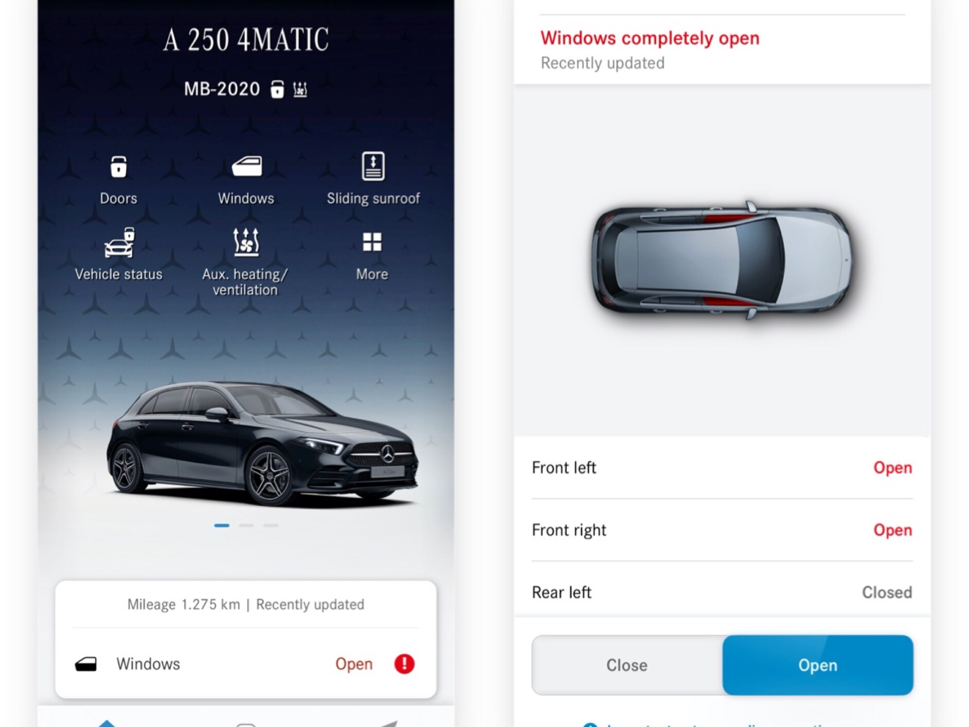 A smartphone shows the various screens that are displayed when the Remote Window Control Digital Extra determines that not all windows are closed.