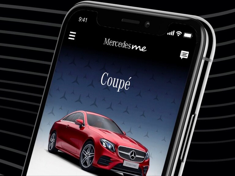 Future dream vehicles from Mercedes-Benz are displayed in the Mercedes me App on a smartphone.
