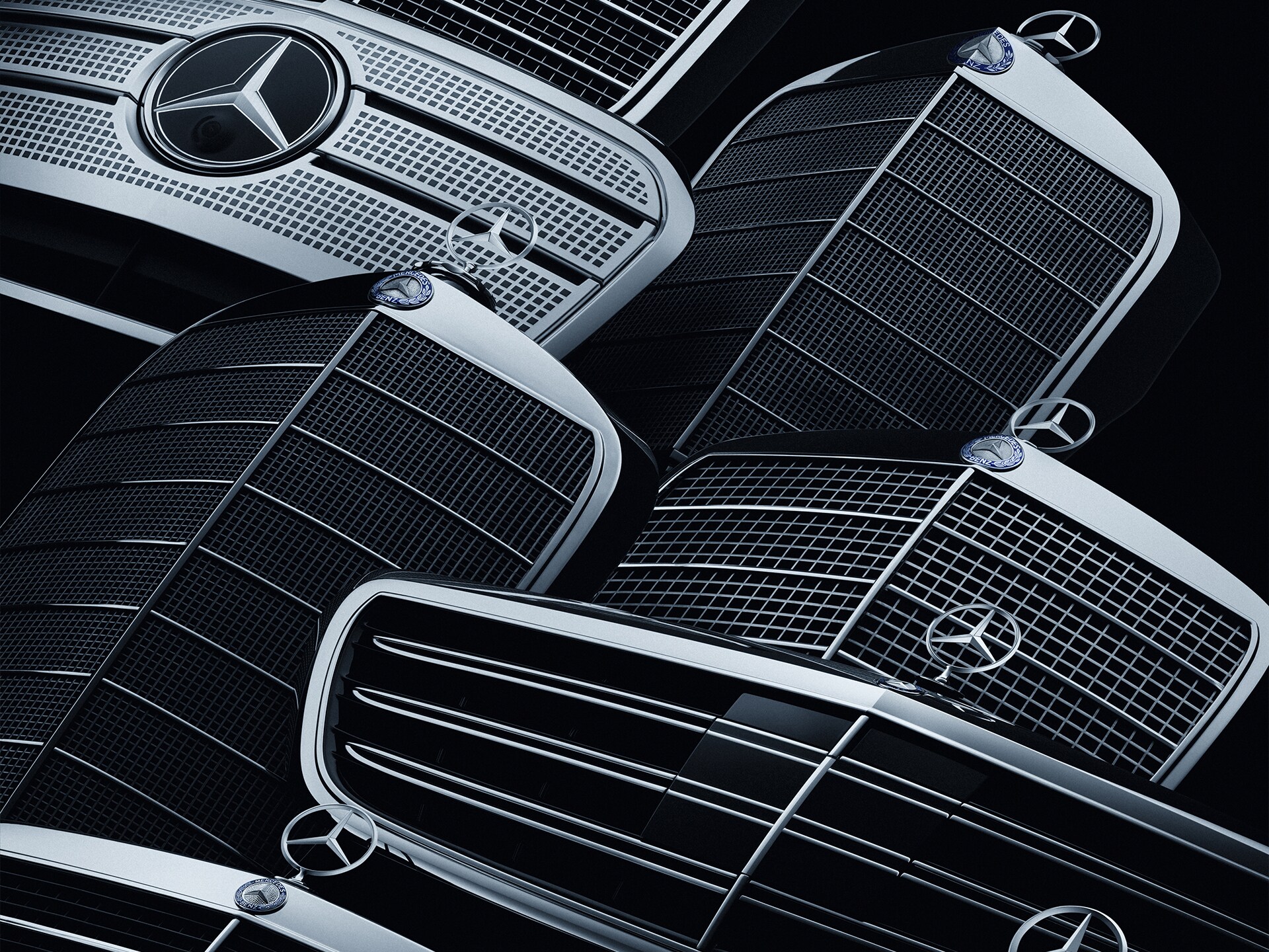 Collection of Mercedes-Benz radiator grilles.