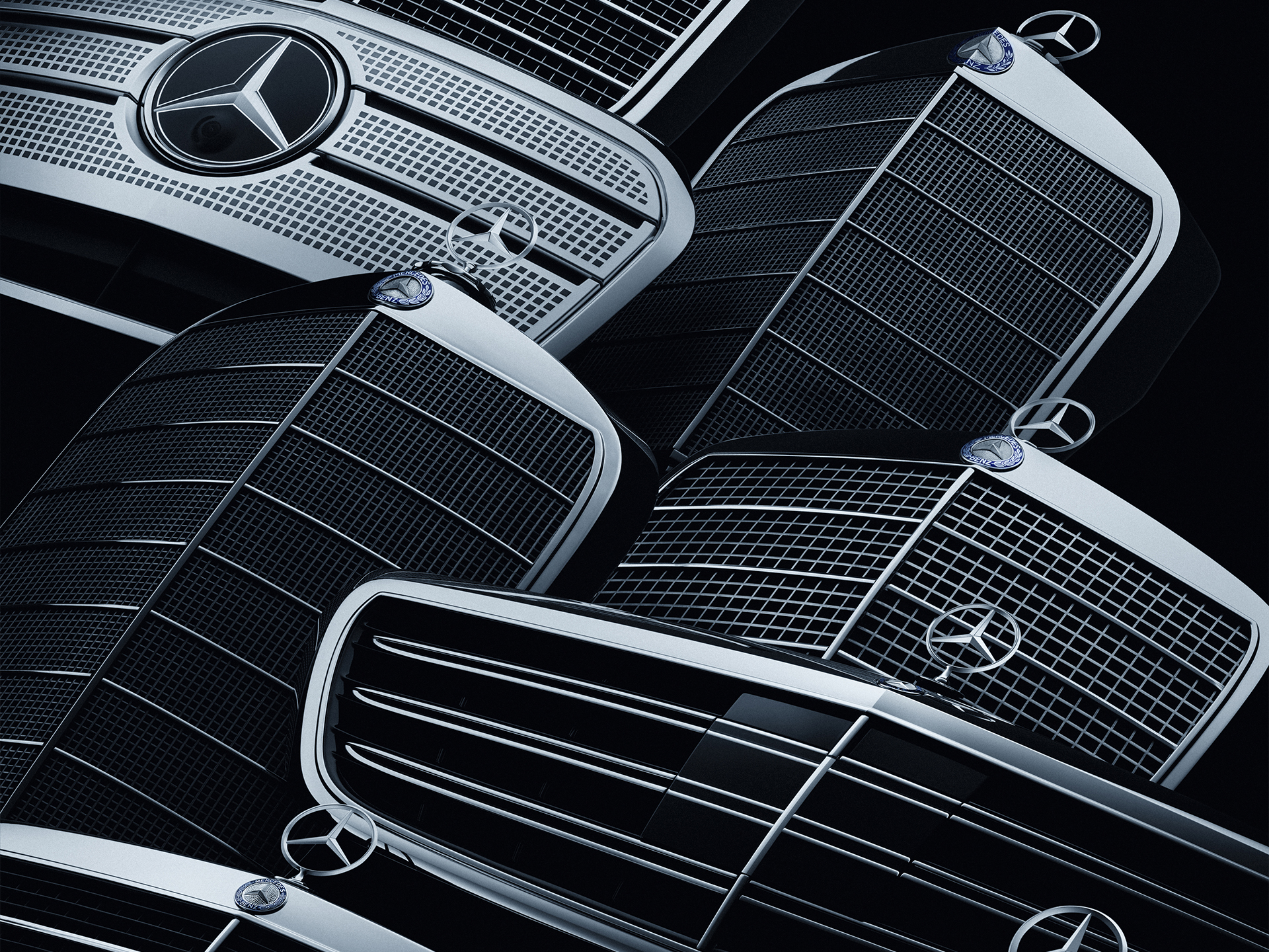Quality | Mercedes-Benz Collection of Mercedes-Benz radiator grilles.